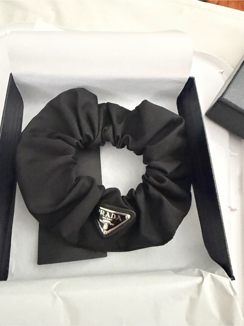 Prada Black Triangle Logo Scrunchie NWT